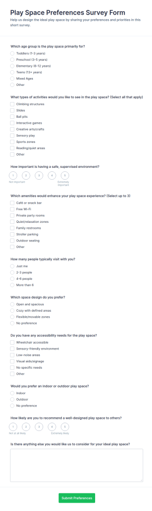 Play Space Preferences Survey Form Template