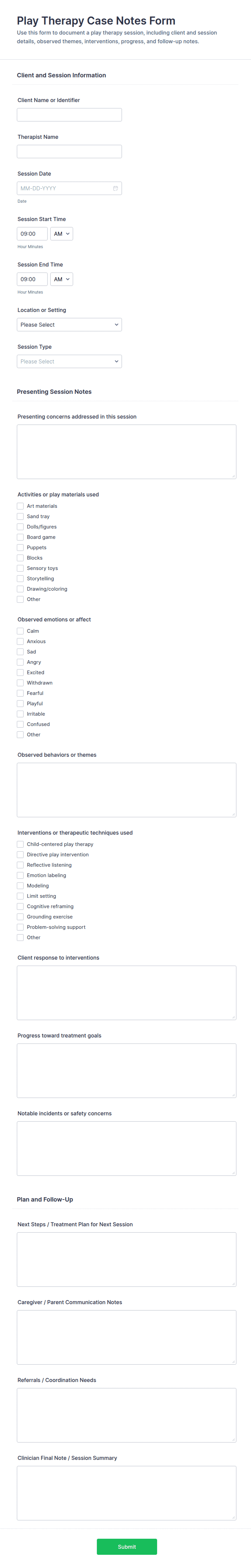 Indigo Case Note Forms.pdf Play Therapy Case Notes Form Template | Jotform