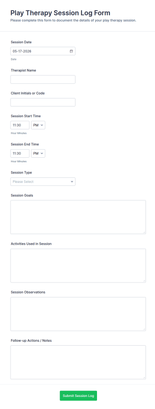 Play Therapy Session Log Form Template