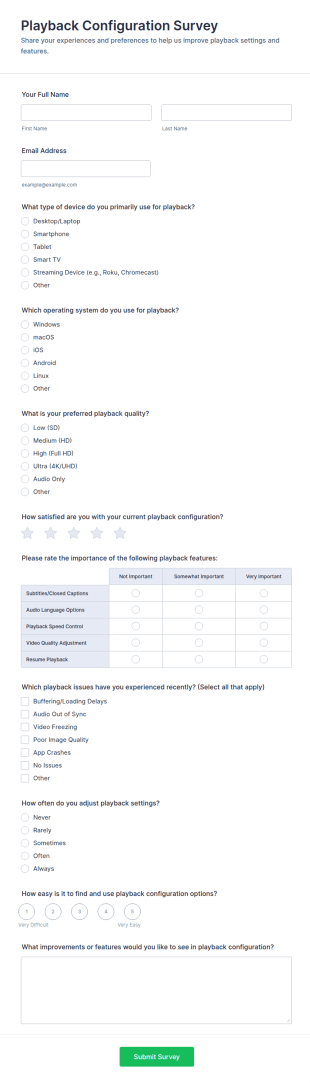Playback Configuration Survey Form Template