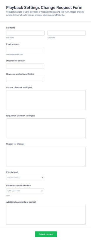 Playback Settings Change Request Form Template