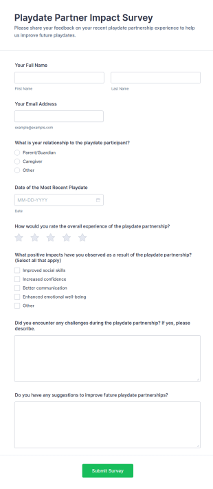 Playdate Partner Impact Survey Form Template