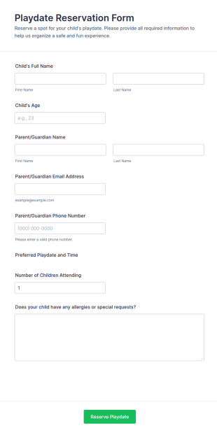 Playdate Reservation Form Template