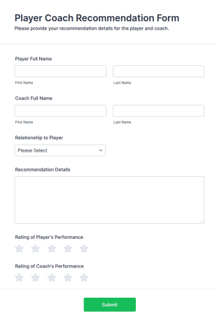 Player Coach Recommendation Form Template
