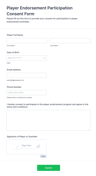 Player Endorsement Participation Consent Form Template