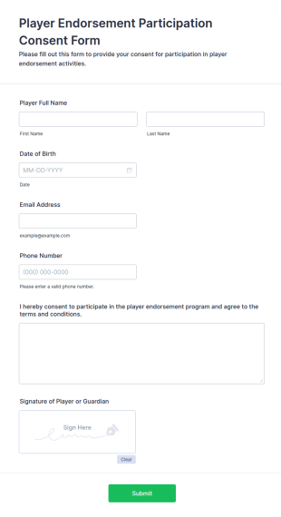 Player Endorsement Participation Consent Form Template