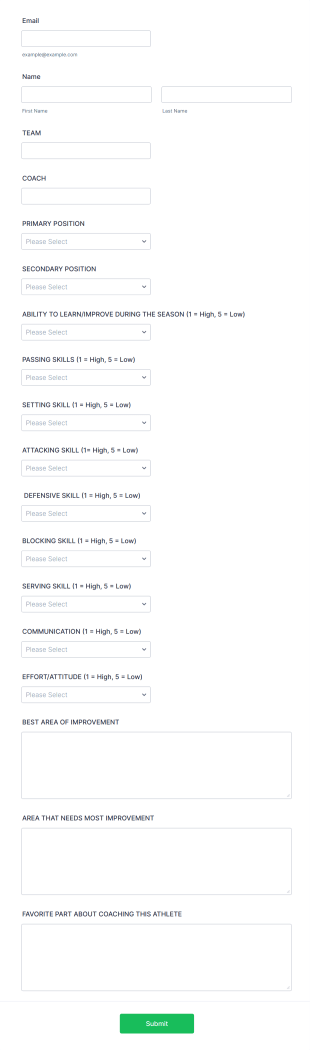 Volleyball Player Evaluation Form Template