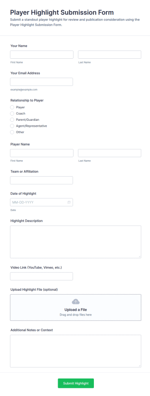 Player Highlight Submission Form Template