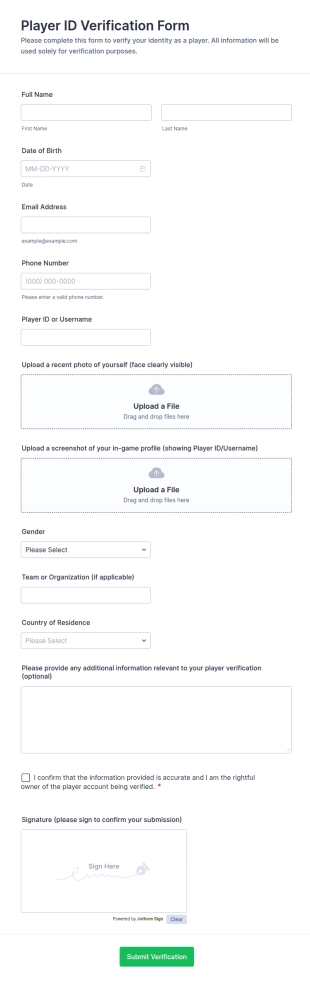 Player ID Verification Form Template