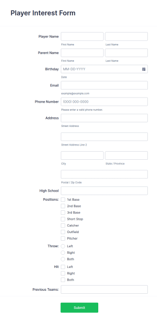 Player Interest Form Template