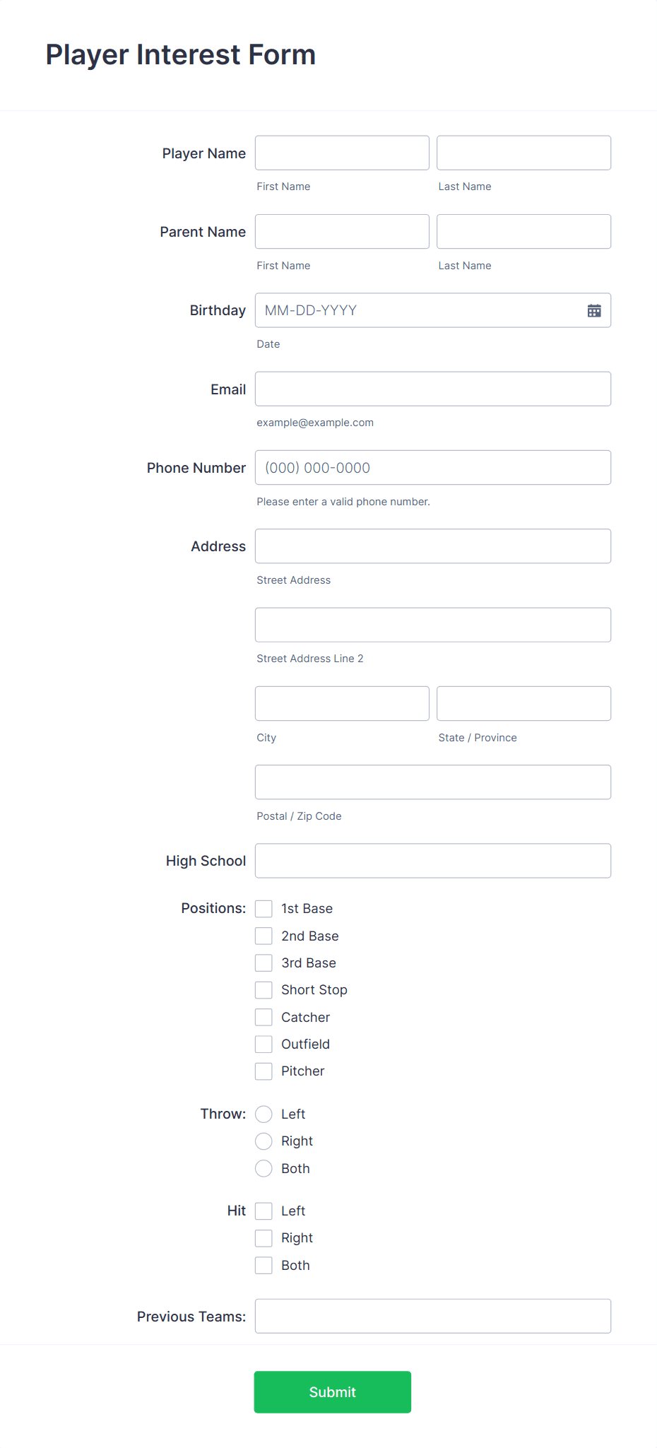 Player Interest Form Template | Jotform