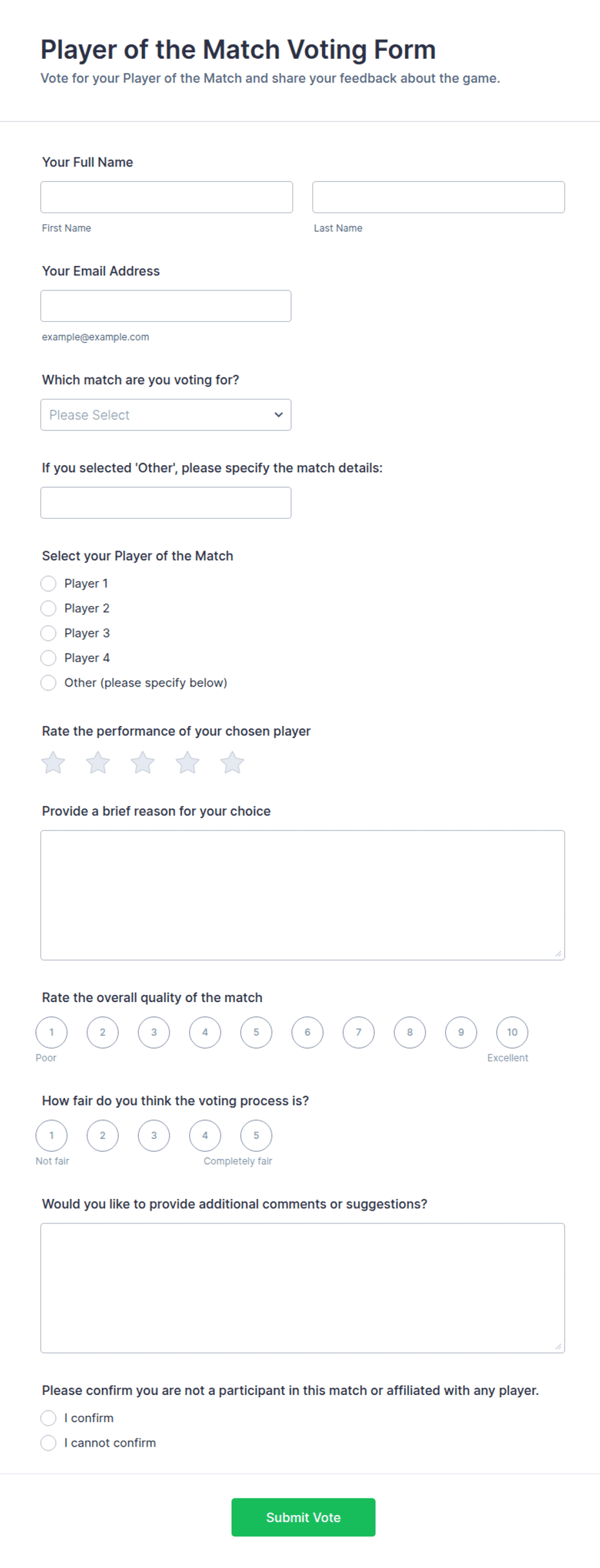 Player of the Match Voting Form Template | Jotform