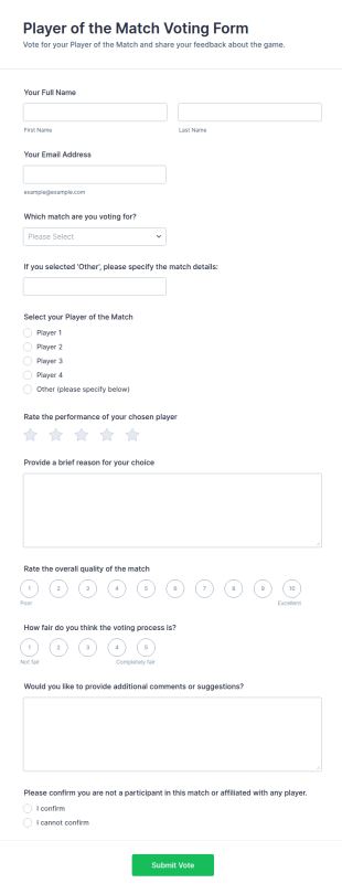 Player Of The Match Voting Form Template