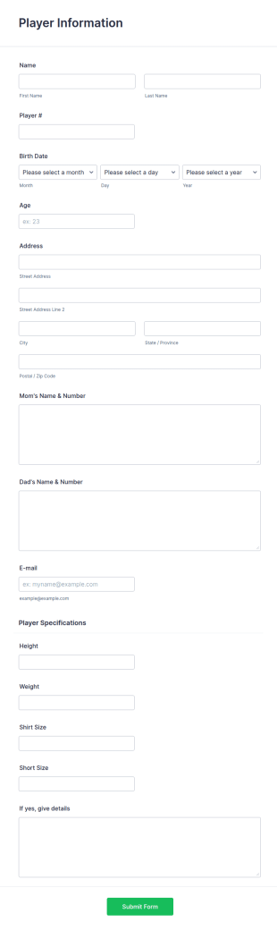 Player Profile Template