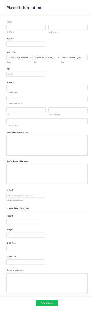 Player Profile Form Template | Jotform