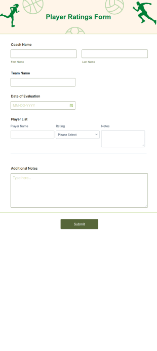 Player Ratings Form Template