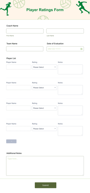 Player Ratings Form Template