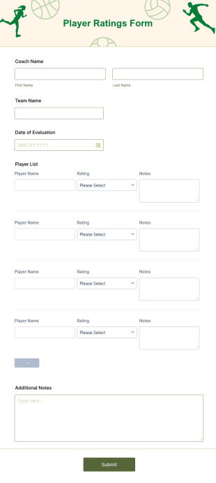 Player Ratings Form Template