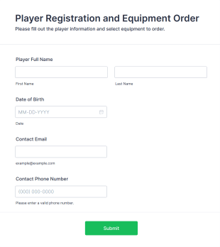 Player Registration And Equipment Order Form Template