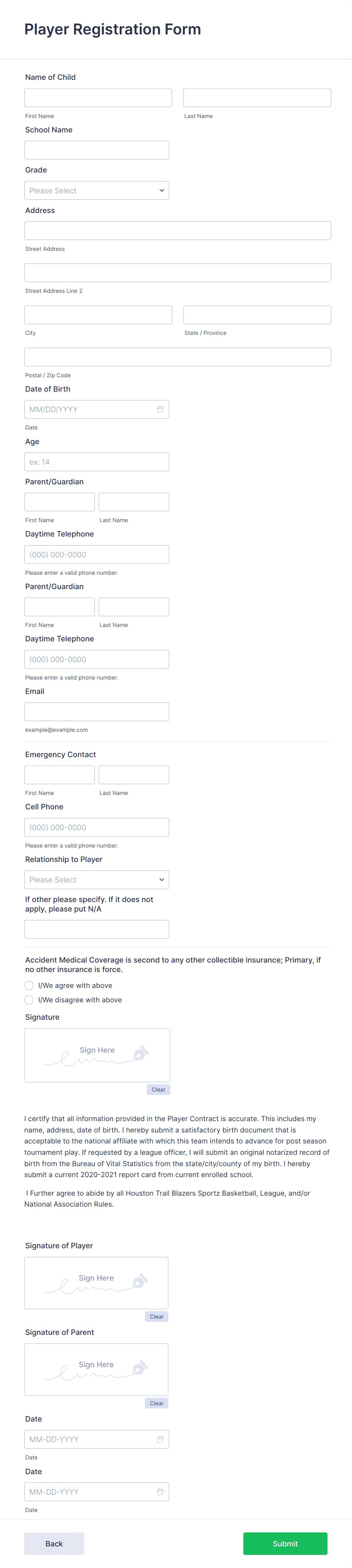 Player Registration Form Template | Jotform