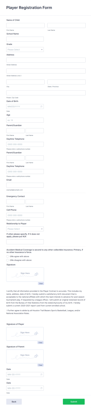Player Registration Form Template