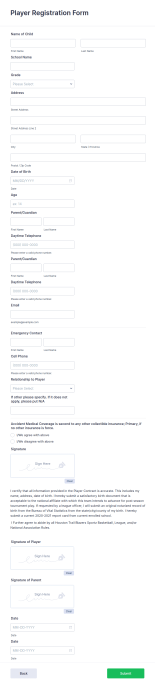 Player Registration Form Template