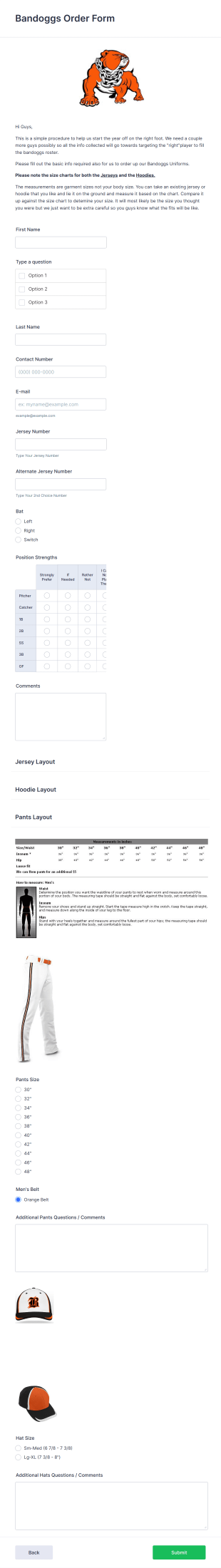 Jerseys And Hoodies Order Form Template