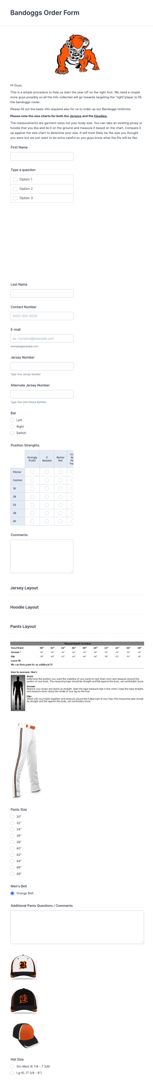 Jerseys And Hoodies Order Form Template