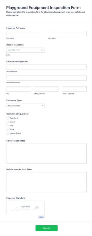 Playground Equipment Inspection Form Template