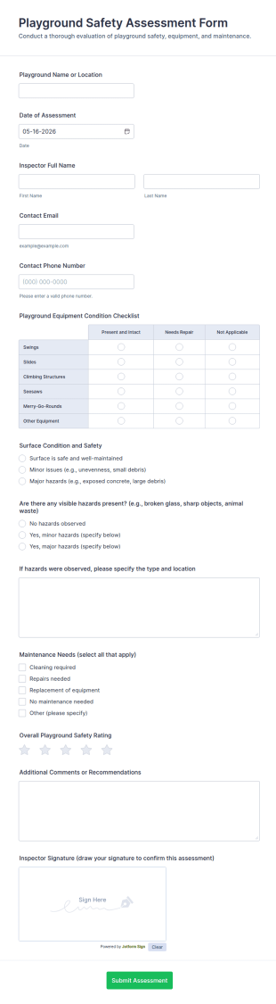 Playground Safety Assessment Form Template