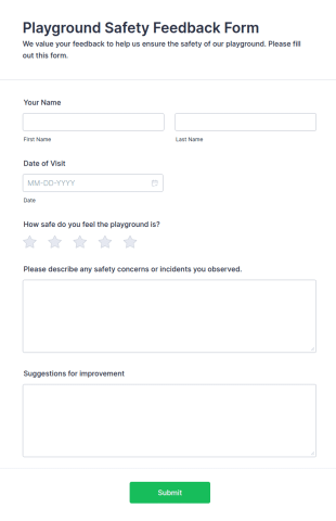 Playground Safety Feedback Form Template