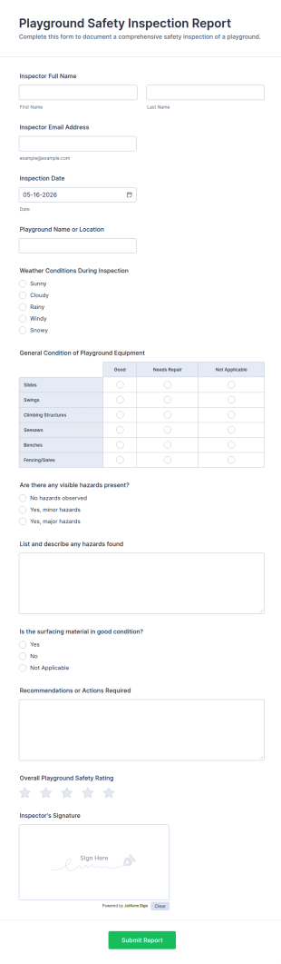 Playground Safety Inspection Report Form Template