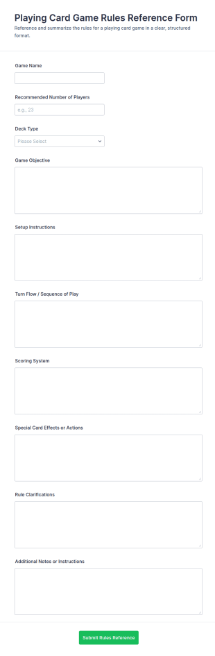 Playing Card Game Rules Reference Form Template
