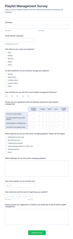 Playlist Management Survey Form Template