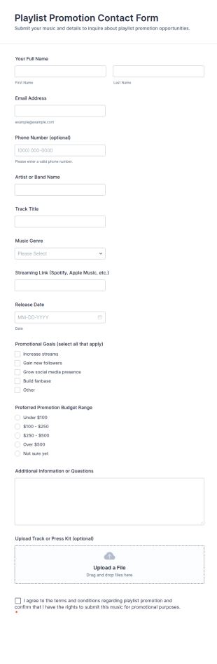 Playlist Promotion Contact Form Template
