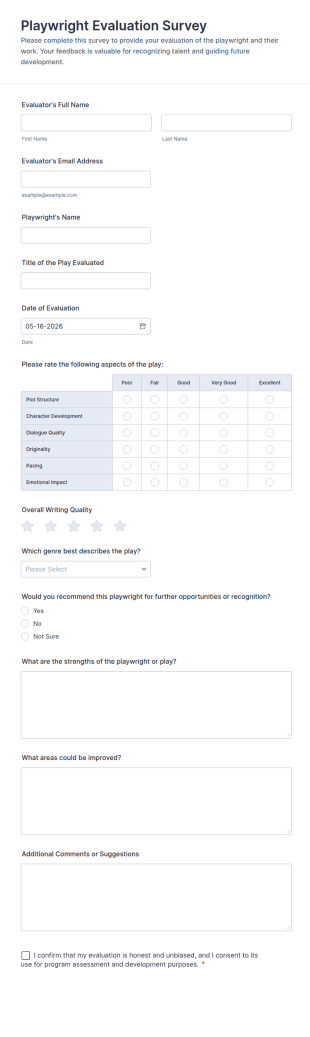 Playwright Evaluation Survey Form Template