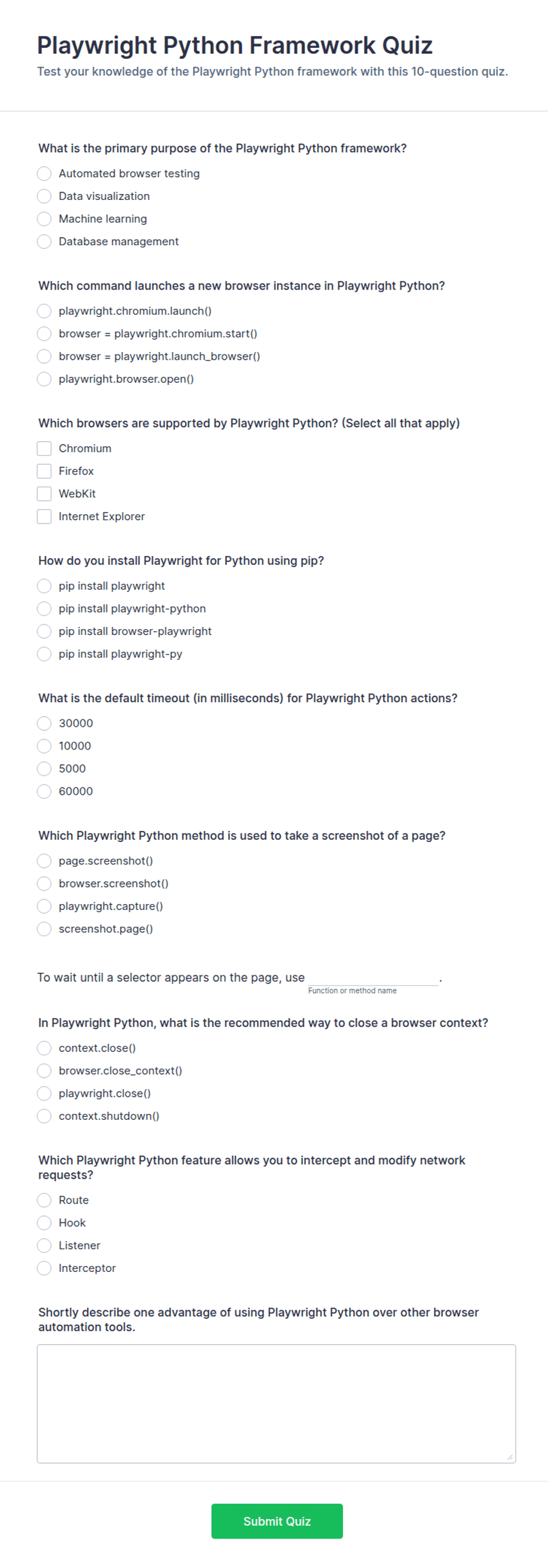 Playwright Python Framework Quiz Form Template | Jotform