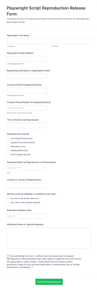 Playwright Script Reproduction Release Form Template