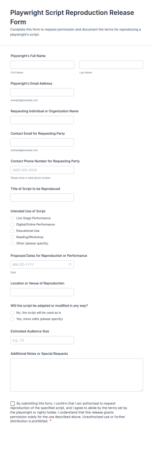 Playwright Script Reproduction Release Form Template