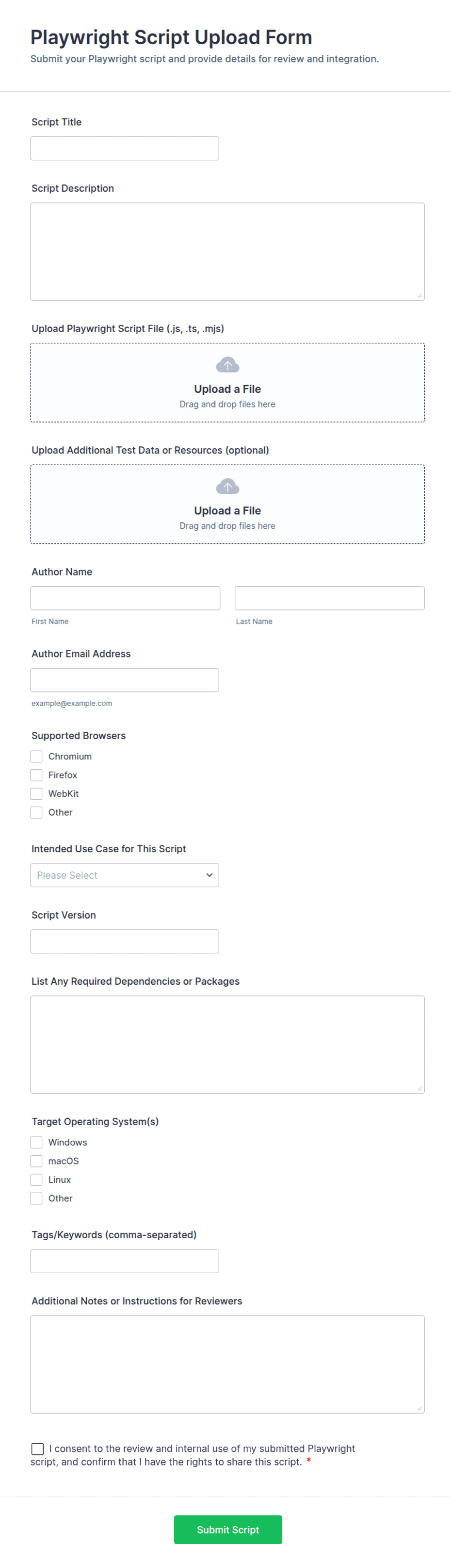 Playwright Script Template Playwright Script Upload Form Template | Jotform