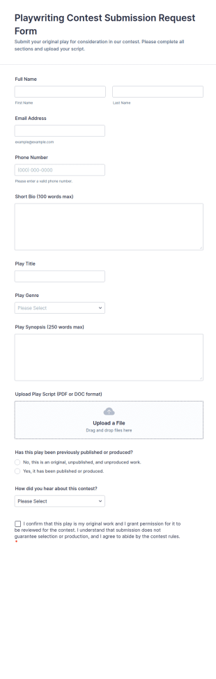 Playwriting Contest Submission Request Form Template