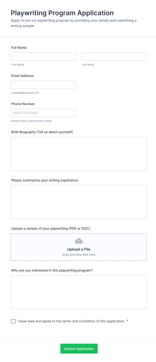 Playwriting Program Application Form Template