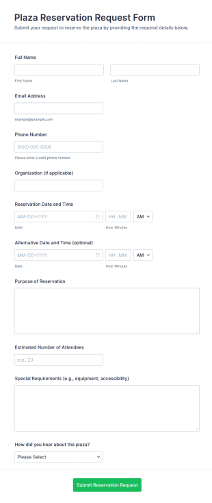 Plaza Reservation Request Form Template