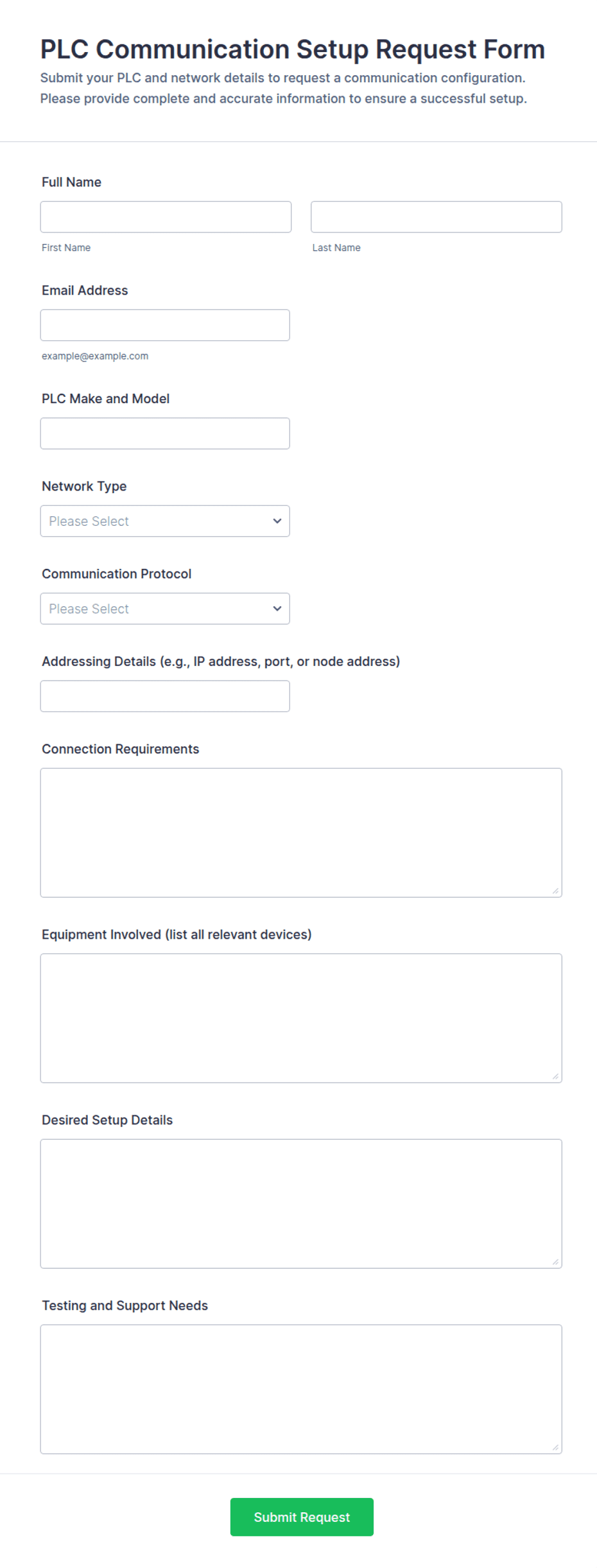 Request Communication Line PLC Communication Setup Request Form Template | Jotform