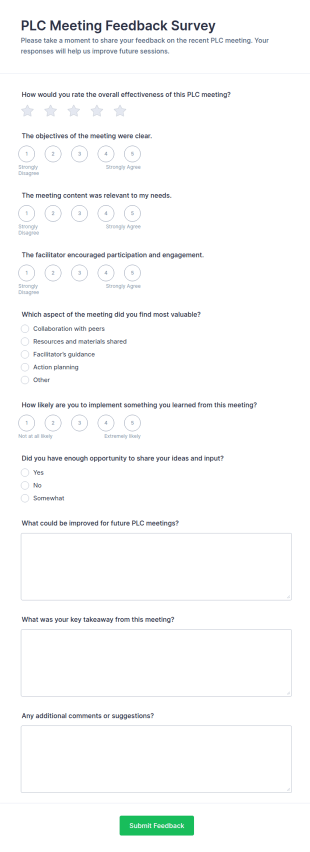 PLC Meeting Feedback Survey Form Template