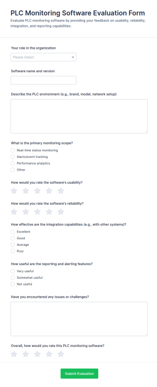 PLC Monitoring Software Evaluation Form Template