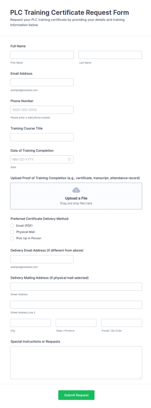 PLC Training Certificate Request Form Template