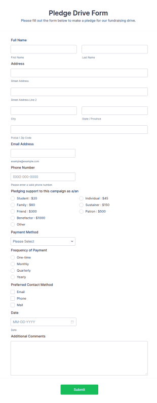 Pledge Drive Form Template