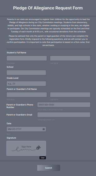 Pledge Of Allegiance Request Form Template