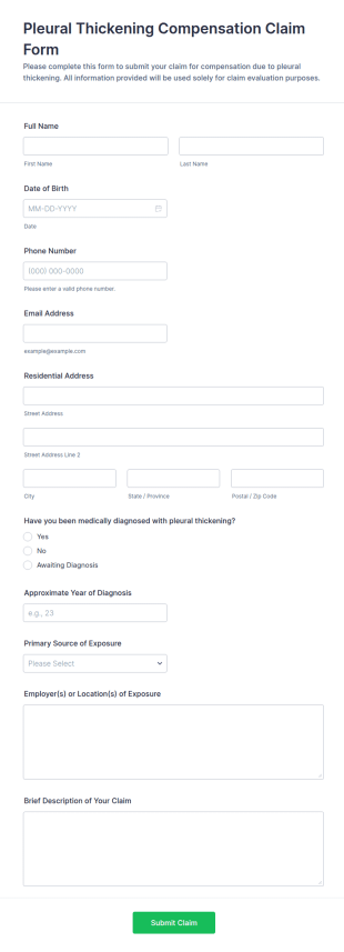 Pleural Thickening Compensation Claim Form Template